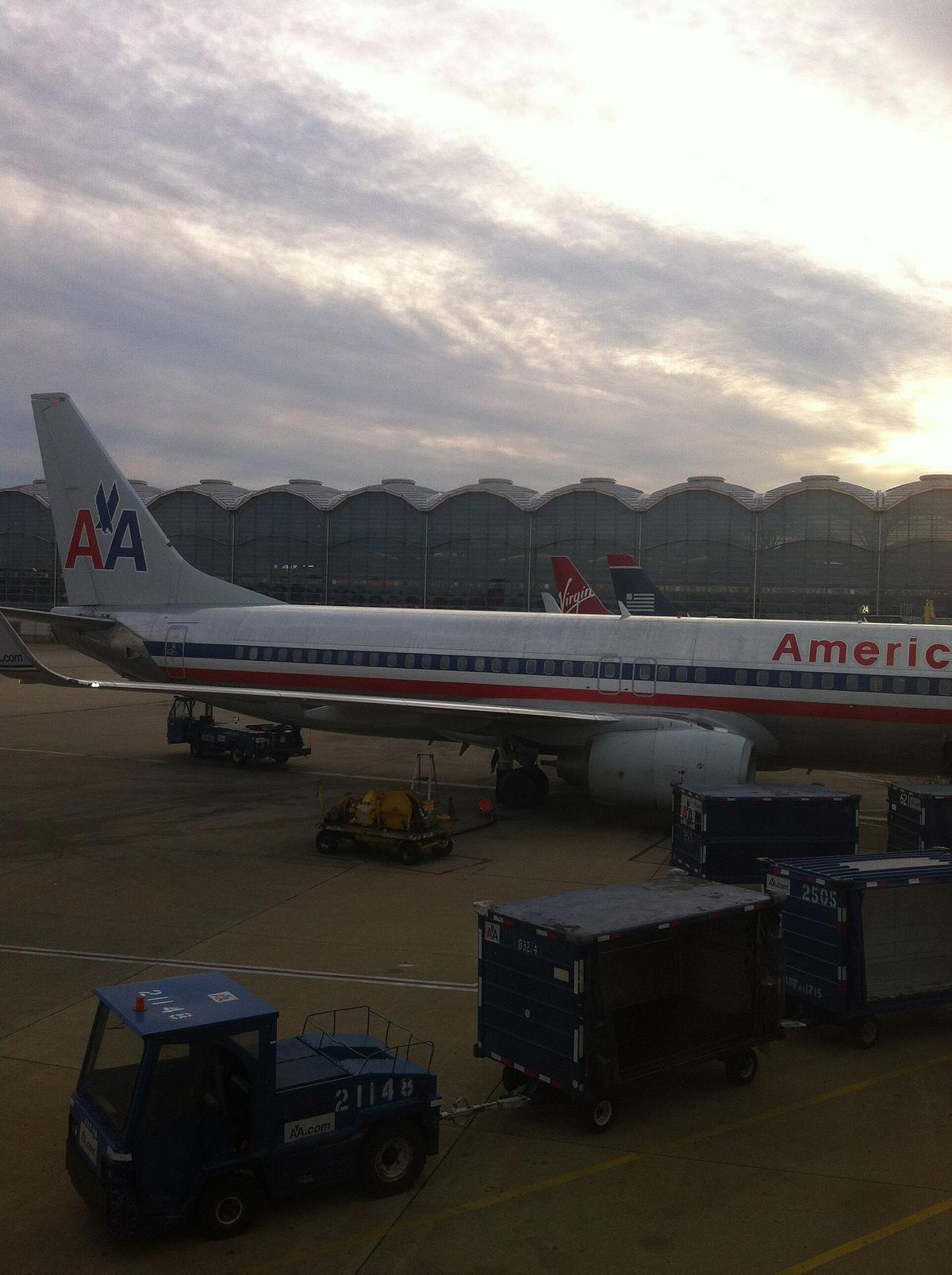 airliner tails at terminal